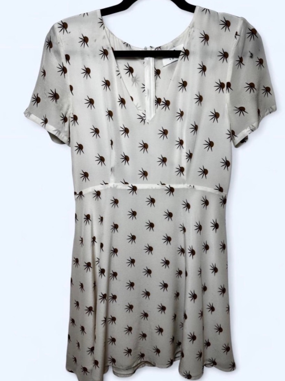 SIR. The Label Sun Print Mini Dress Cream White V-Neck Short Sleeve S
